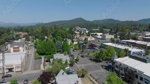 Moving aerial shot passing over a neighborhood in Grants Pass, Oregon.