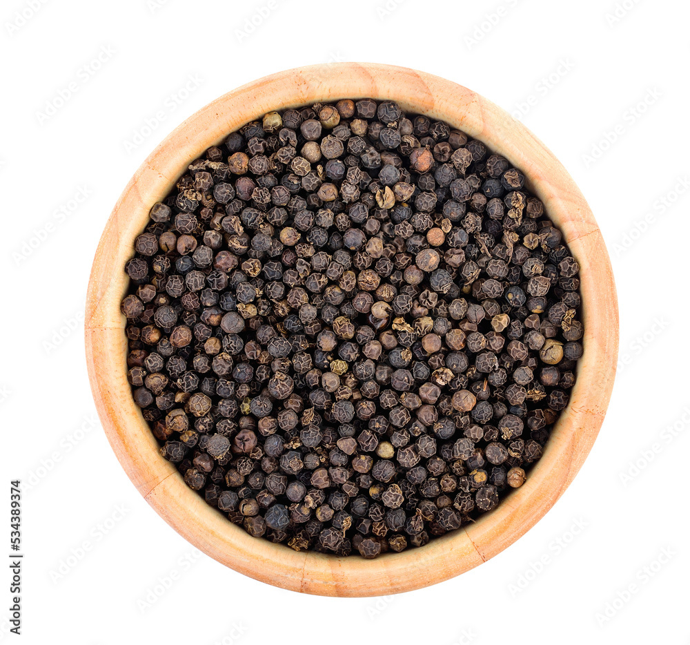 Peppercorn in wood bowl isolated on transparent png Peppercorn in wood bowl isolated on transparent png