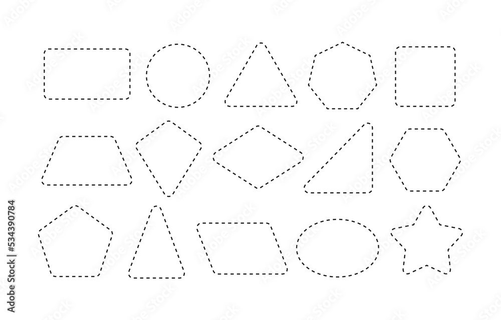 Basic 2d shape set, tracing line of geometric shapes, vector illustration Basic 2d shape set, tracing line of geometric shapes, vector illustration