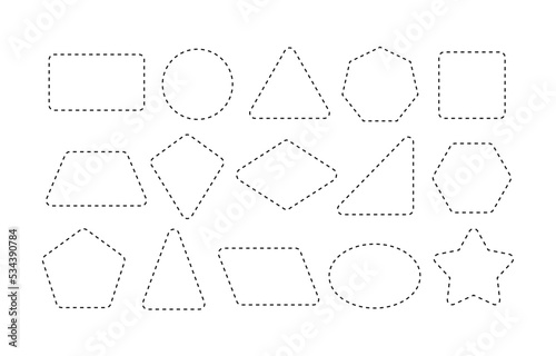 Basic 2d shape set, tracing line of geometric shapes, vector illustration