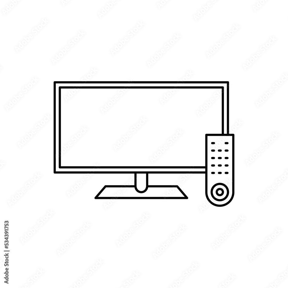 Smart TV and remote icon in line style icon, isolated on white background Smart TV and remote icon in line style icon, isolated on white background
