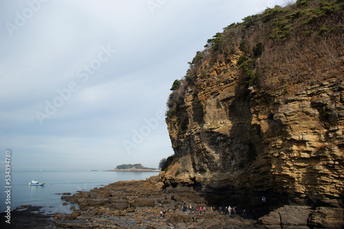 Korea's seaside cliffs carved into unusual shapes by the action of the sea