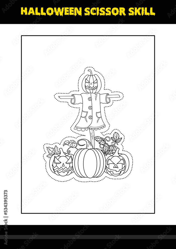 Fototapeta premium Halloween scissor skill for kids. Halloween scissor skill coloring page for kids.