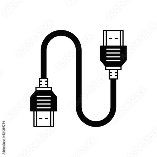 HDMI cable icon in black flat glyph, filled style isolated on white background