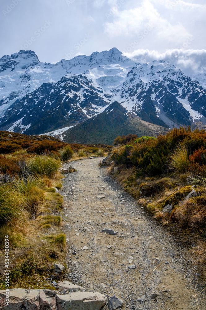 Early Spring walk through the Hooker Valley in Mount Cook National Park, New Zealand Early Spring walk through the Hooker Valley in Mount Cook National Park, New Zealand