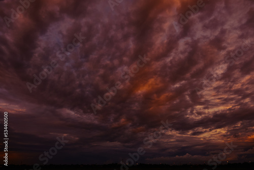 Dusk sky sun setting nature panorama background.