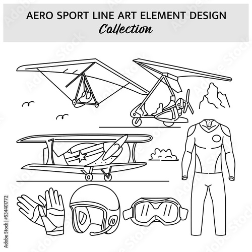 Set of Aero Sport equipment hand drawn vector illustration. Sports icon design template.