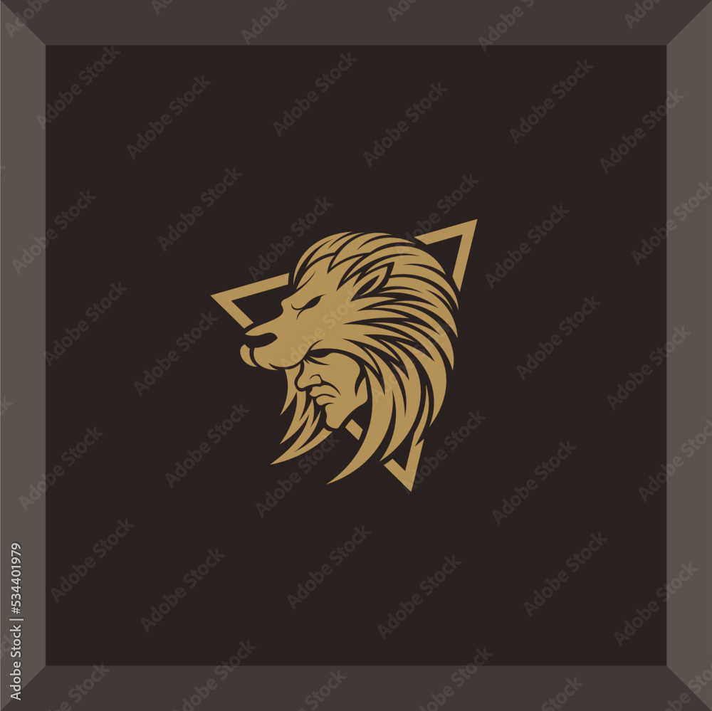 Fototapeta premium lion and human head logo for symbol or icon