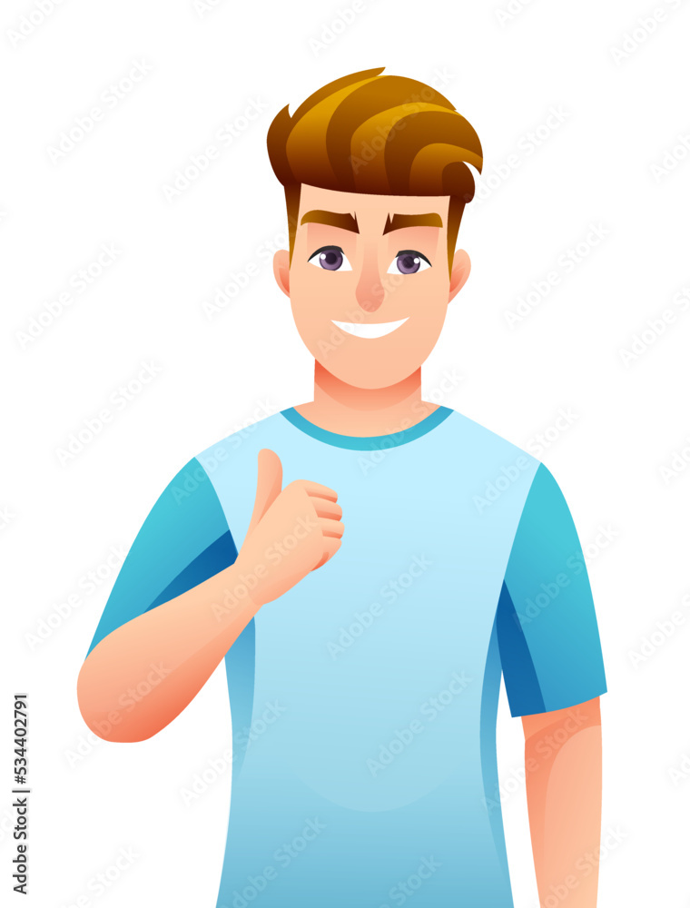 Happy man showing thumbs up gesture cartoon character Happy man showing thumbs up gesture cartoon character