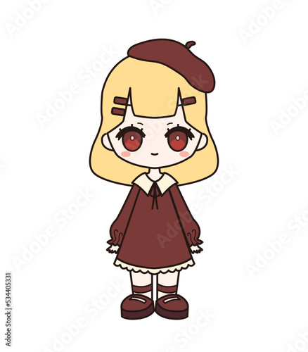 Illustration of isolated Japanese style kawaii cute chibi blonde girl © mid0ri