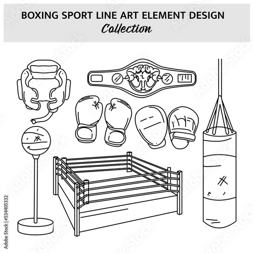 Set of Boxing equipment hand drawn vector illustration. Sports icon design template.