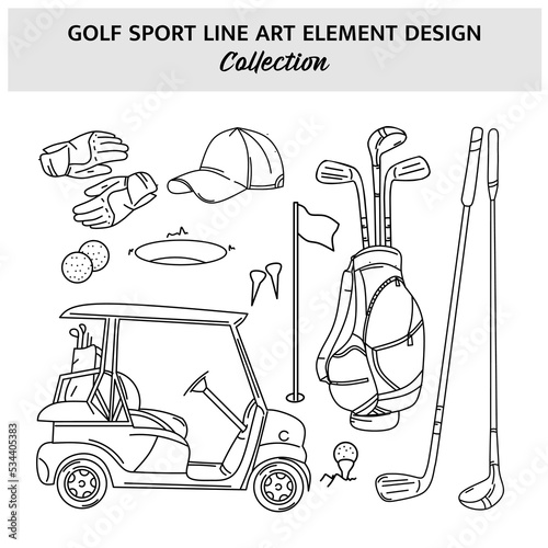 Set of Golf equipment hand drawn vector illustration. Sports icon design template.