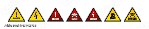 Set of signs of electrical and chemical hazards. Warning signs