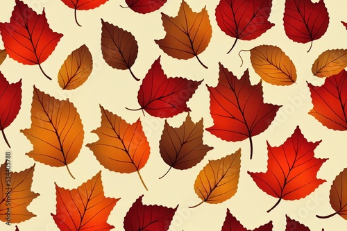 Autumn seamless pattern of leaves, acorns and berries on white background