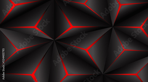 Black polygon red light futuristic technology design Vector illustration abstract background