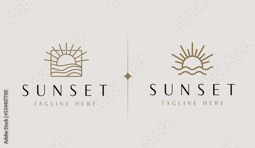 Sunset wave Monoline Logo Template. Universal creative premium symbol. Vector illustration