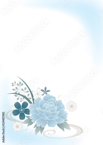 喪中などに使える水色の花のワンポイント和柄