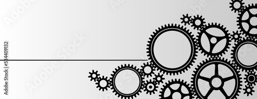 Mechanical cogwheel group banner. Small and large sprockets. Black silhouette gear icon design element. White background. Vector illustration.