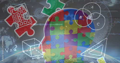 Wallpaper Mural Image of colourful puzzle pieces and mathematical equations Torontodigital.ca
