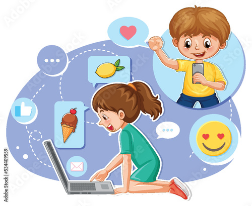 A girl browsing social media on laptop