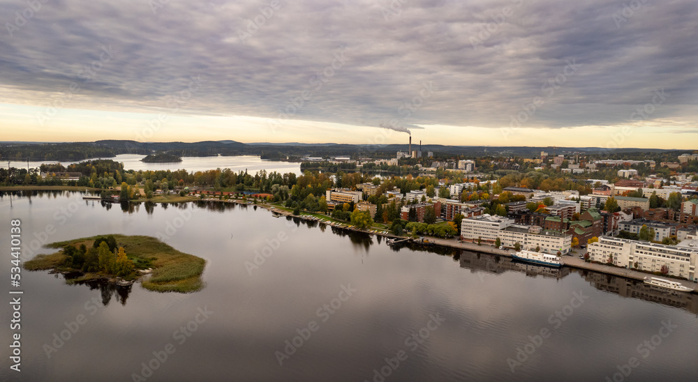 Aerial drone scenery  Kuopio city and lakes  in Eastern finland., Norrthern Savonia