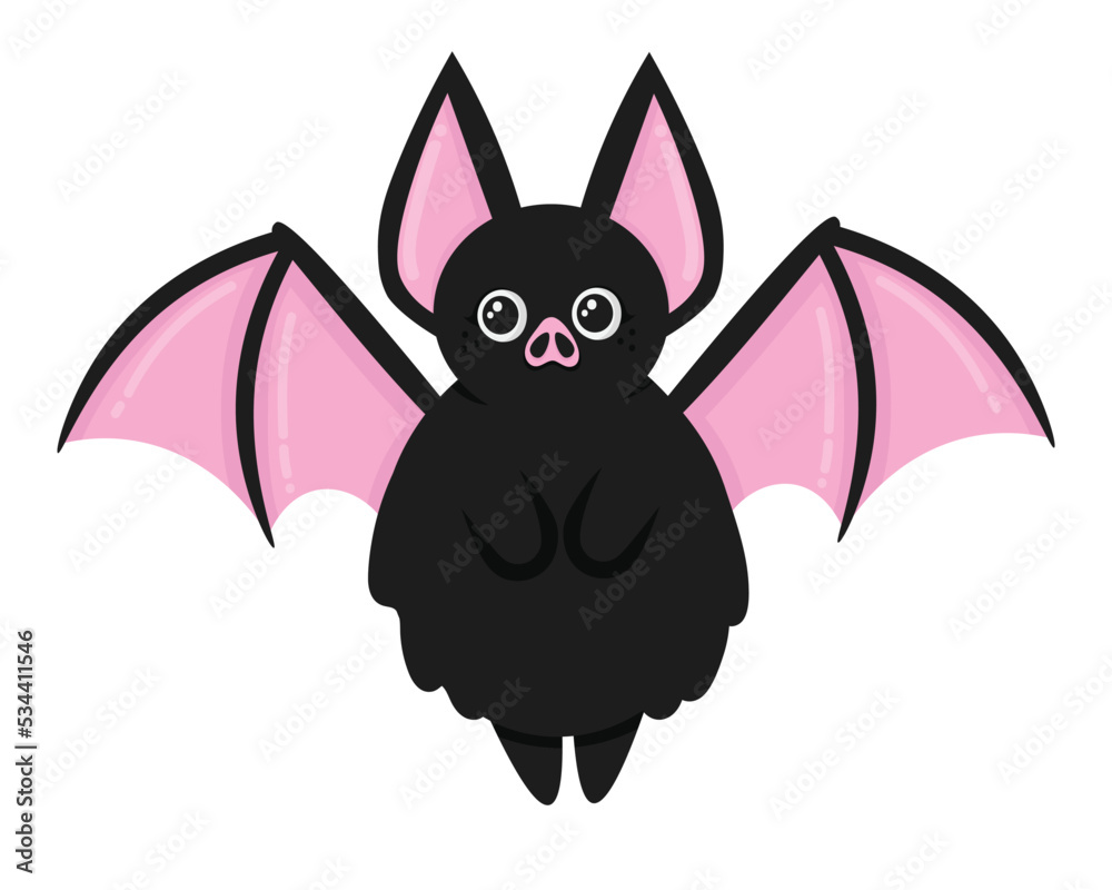 Doodle flat clipart. Cute black bat. All objects are repainted. Doodle flat clipart. Cute black bat. All objects are repainted.