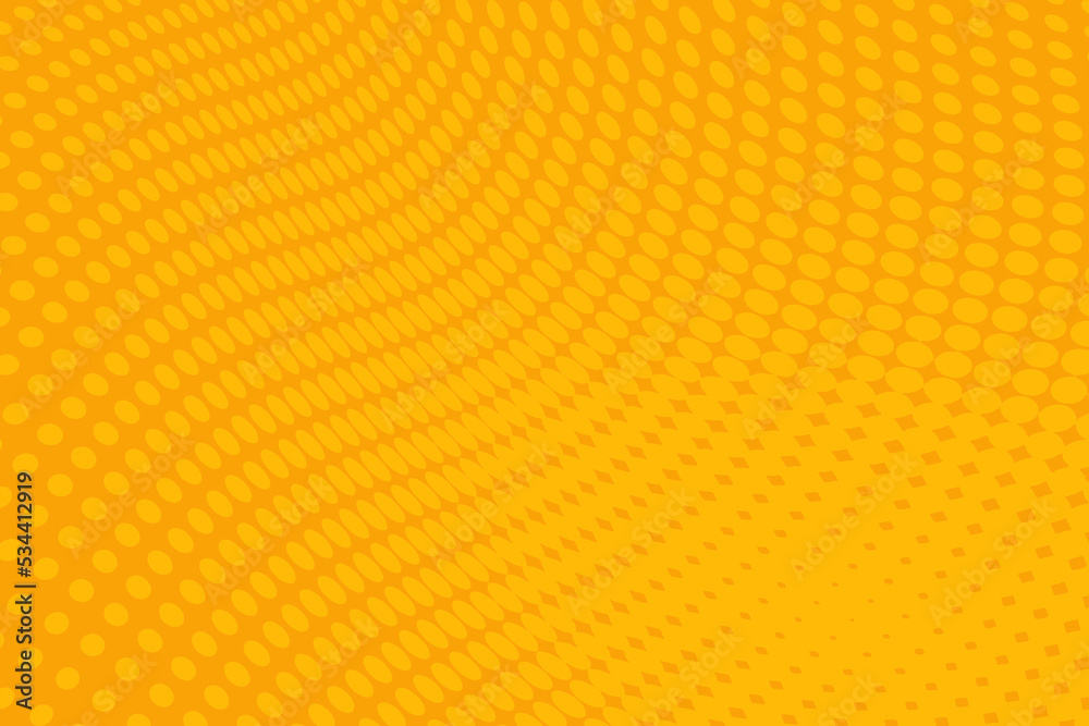 Fototapeta premium Yellow pop art background with halftone dots in retro comic style. Vector illustration. 