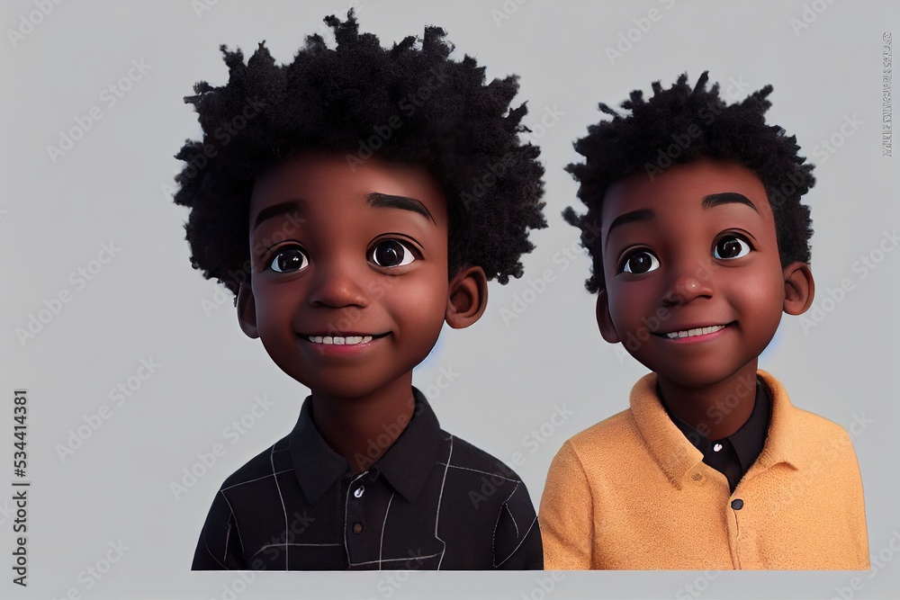 3D CGI animation-style children. Completely original image and character  with no reference used. Fully cleared for commercial usage for a bright,  realistic Pixar-like cartoon look of kids for kids Stock Illustration |