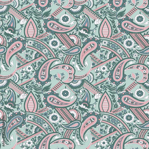 seamless traditional Indian paisley pattern on background