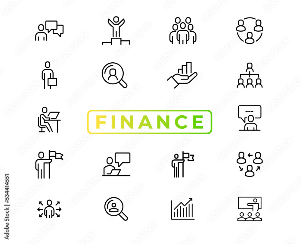 Finance line icons set. Money payments elements outline icons collection. Payments elements symbols. Currency, money, bank, cryptocurrency, check, wallet, piggy, balance, safe - stock vector.