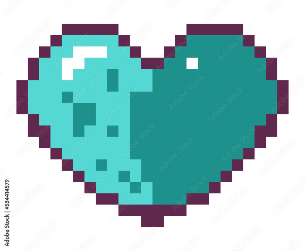 Pixelated heart, 8 bit game design and interface Pixelated heart, 8 bit game design and interface