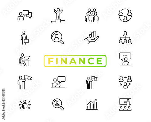 Finance line icons set. Money payments elements outline icons collection. Payments elements symbols. Currency  money  bank  cryptocurrency  check  wallet  piggy  balance  safe - stock vector.