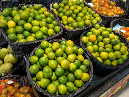 Bunch of oranges in supermarket.