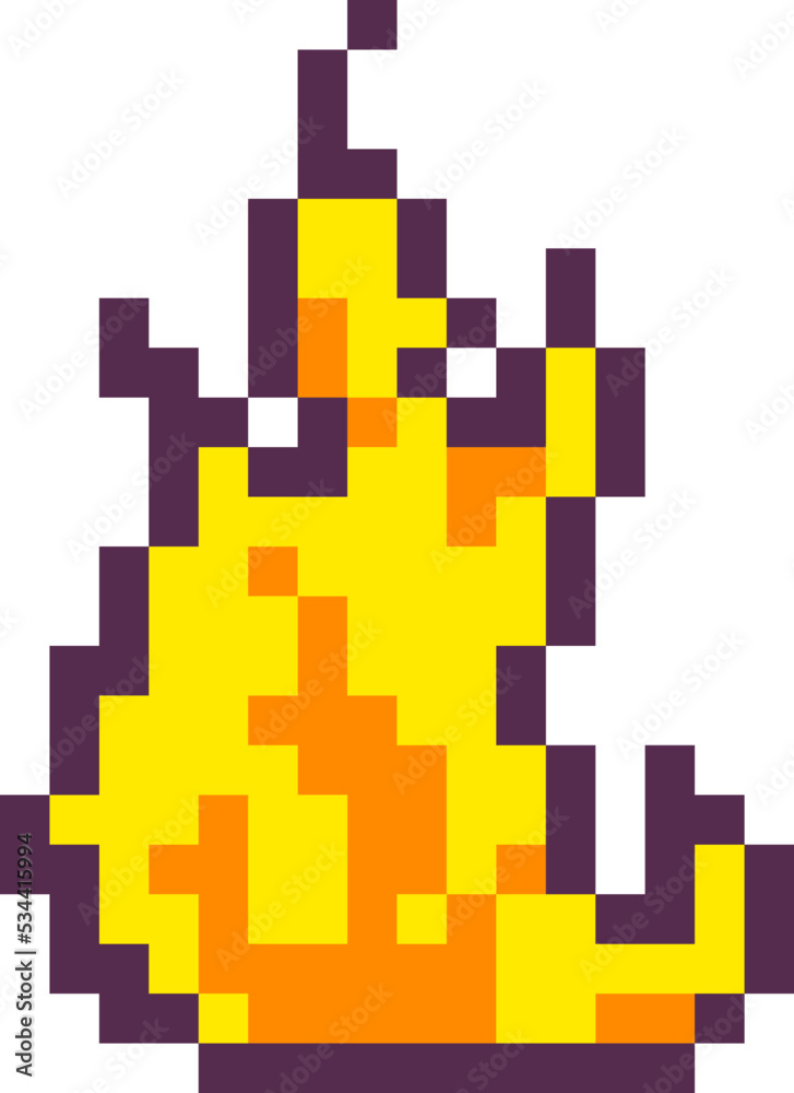 Pixelated flame burning, 8 bit game design vector Pixelated flame burning, 8 bit game design vector