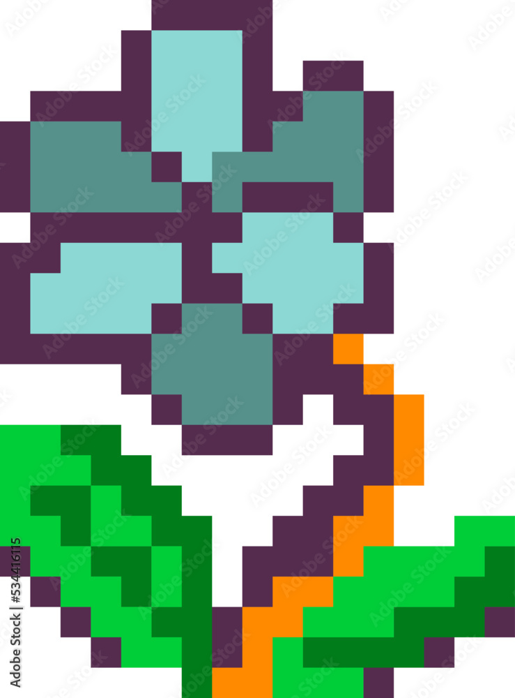 Pixelated blooming flower, 8 bit game designs Pixelated blooming flower, 8 bit game designs