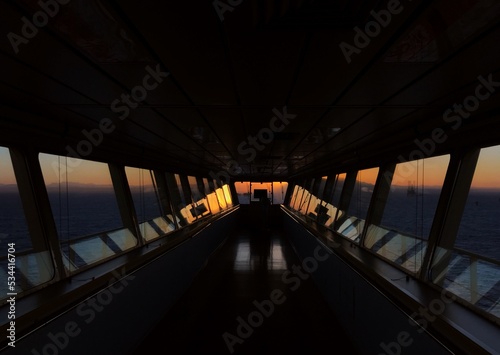 Wallpaper Mural Bridge wing of ultra large container ship at sunset Torontodigital.ca