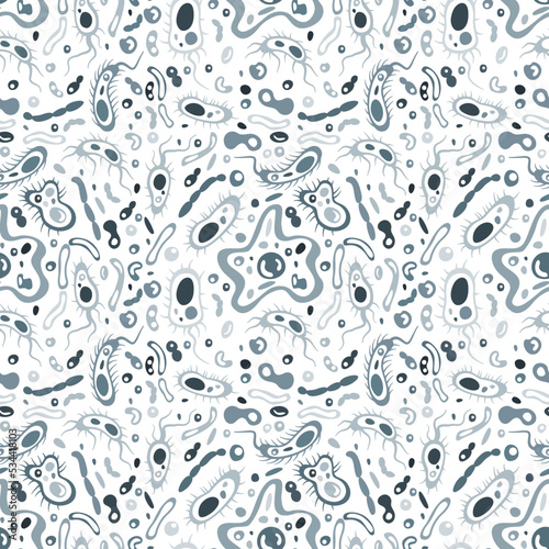 Bacterias, viruses and different kind of microorganisms. Seamless pattern