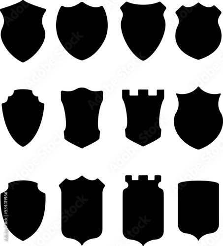 Heraldic shield silhouettes collection. Crests silhouettes for signs, logos, emblems and symbols  of safety, security, military or  other heraldy.