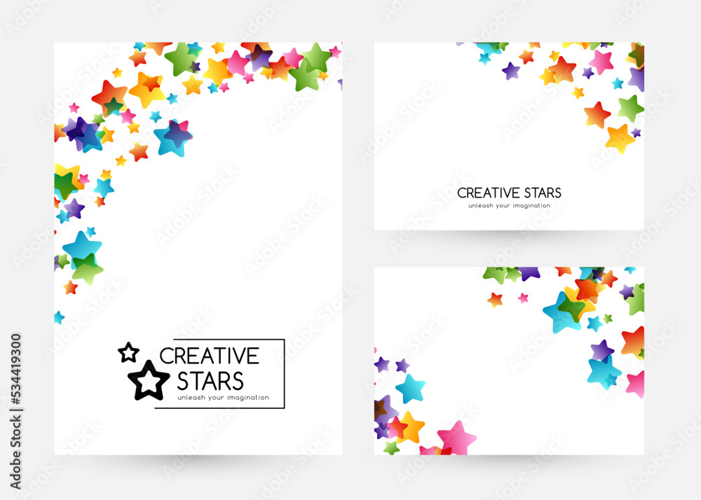 Creative kids vector cards with colorful stars