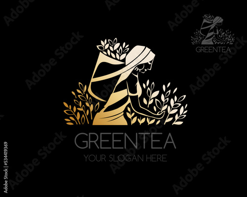 Indian women tea picker vector logo template