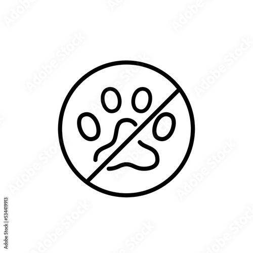 No pets allowed hotel and business premises icon. Crossed paw in a circle. Pixel perfect, editable stroke