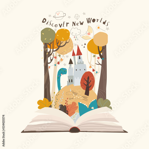 Cartoon Illustration of Cute Magical Fairy Tale Kingdom Story Book