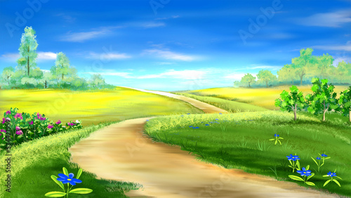 Road in the steppe on a summer day