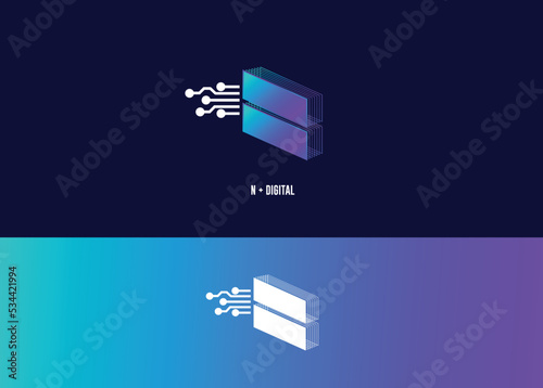 Logo symbol cyber nad letter N, Letter N Logo Design Template. N Letter For Cyber Logo Protection, Technology, Biotechnology And High Tech. Network Logo Design