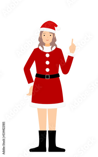 人差し指を立てる（指さし）サンタクロース姿の女性
