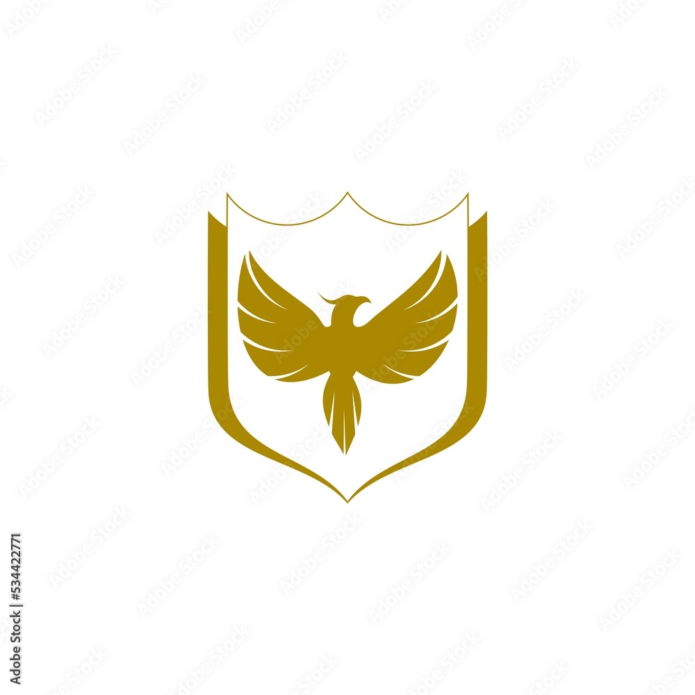 Phoenix with shield logo falcon icon isolated on white background Phoenix with shield logo falcon icon isolated on white background
