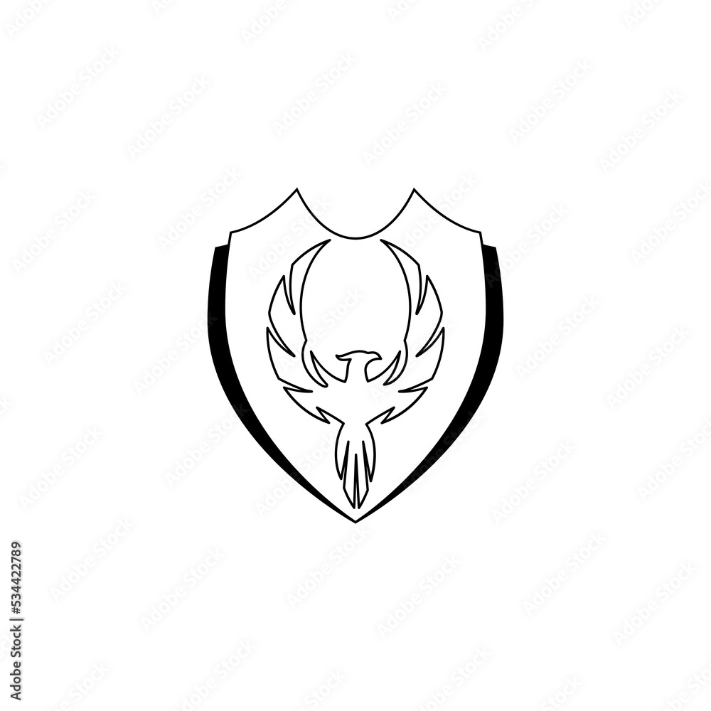 Phoenix with shield logo falcon icon isolated on white background
