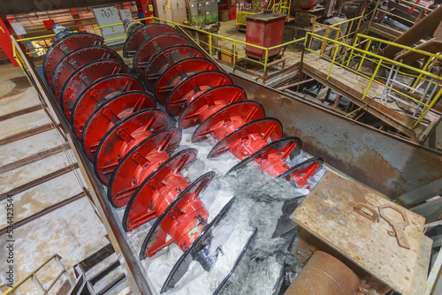 Closeup view of spiral concentrator at diamond factory.