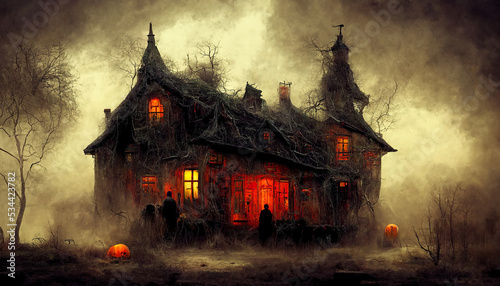 Spooky haunted old house, halloween background