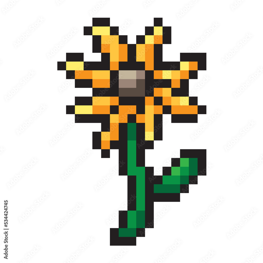 Obraz premium yellow flower pixel style isolated on white background